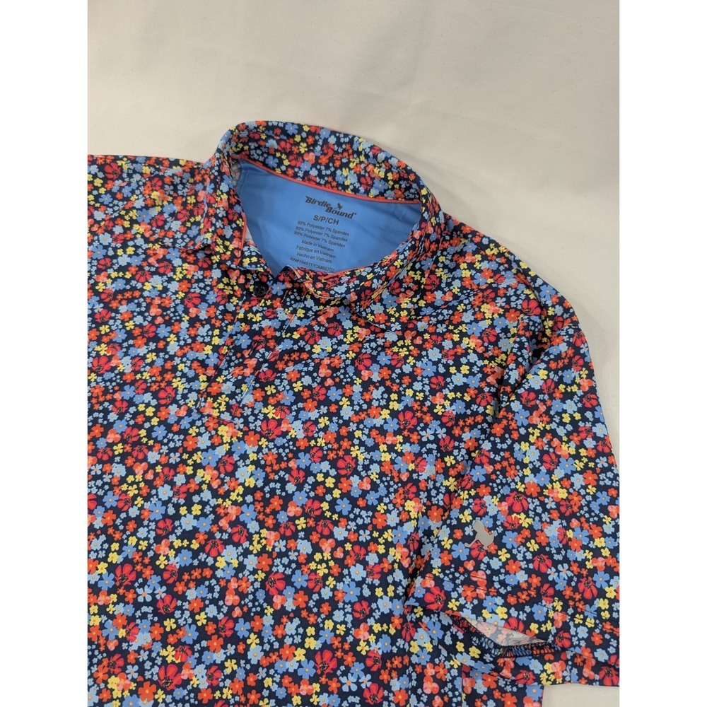 Birdie Bound Floral Multicolor Performance Golf Polo Shirt Men's Size Small